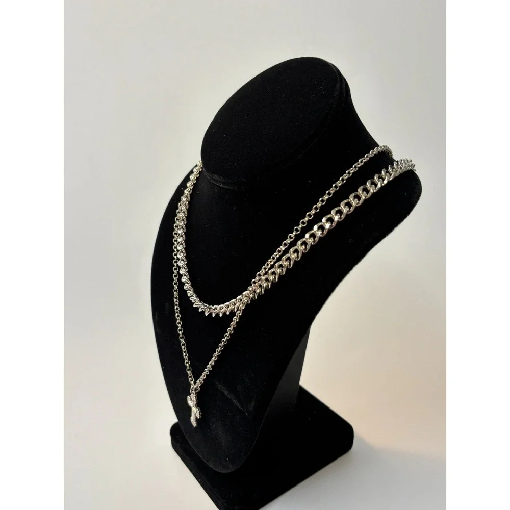 Multi Strand‎ Necklace Chunky 80s Vibes Cross Pendant